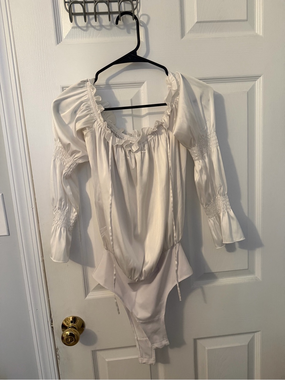 Women's Cream Long-Sleeve Peasant Bodysuit
